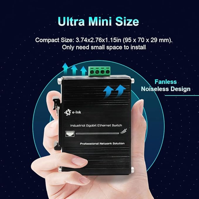Mini Industrial 5 Ports Gigabit PoE Switch Hardened 5 Port RJ45 10/100/1000Mbps 802.3at Ethernet Switch Din Rail Mount PoE+ Switch (-40 to 167 ºF) 10Gbps Switching Capacity