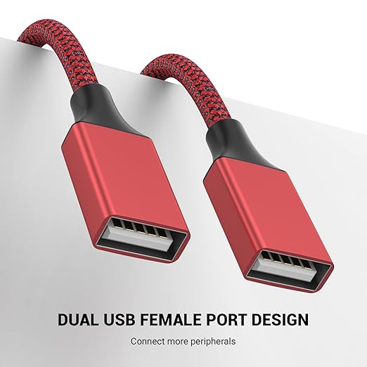 1FT USB Splitter 3 in 1 Out, A Male to 3 Female Extension Cable, USB Y Splitter Support Charging and Data Transfer for TV/PC/Laptop/MacBook/Keyboard/ PS4/ PS5/ Flash Drive/LED Etc.(Red)