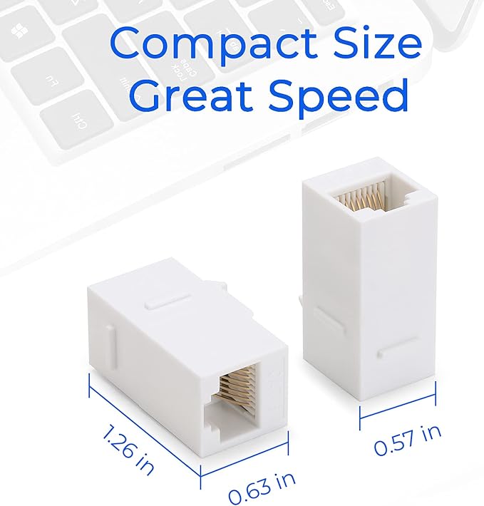 Rapink RJ45 Coupler Inline Keystone Jack, Female to Female RJ45 Keystone Coupler 25 Pack for Ethernet Cat6/Cat5e/Cat5 Cable Extender with Gold Plated White