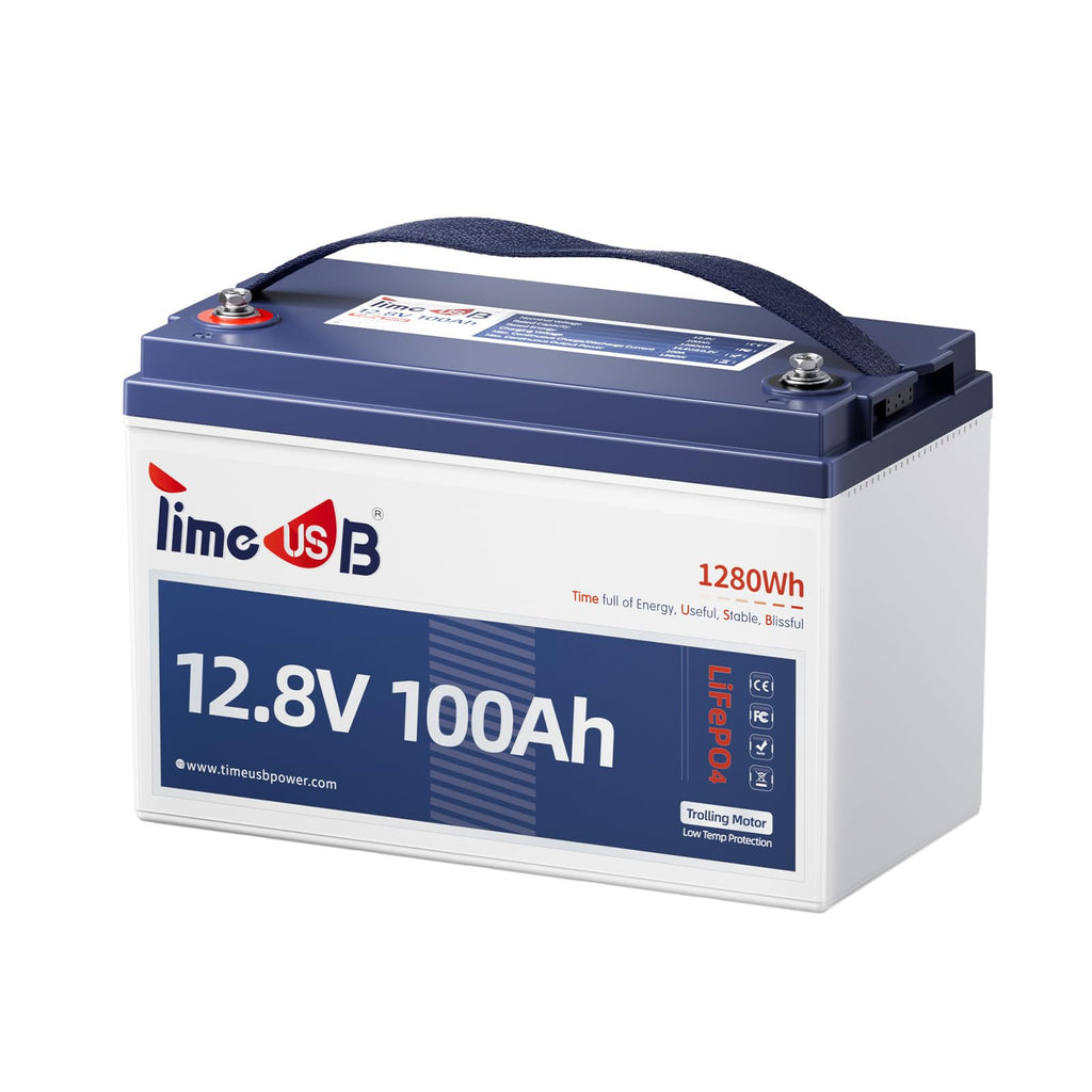 12.8V 100Ah Trolling Motor LiFePO4 Battery with Low-temp Protection, Timeusb Group 31 Lithium Battery, Up to 15000 Deep Cycles Battery for RV, Solar, Travel Trailer, Energy Storage- Off Grid