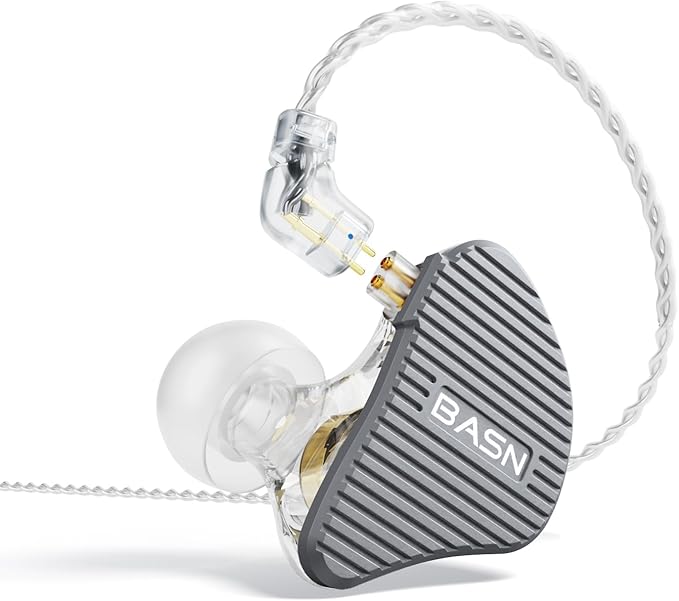 BASN Mix-PD in Ear Monitor,1Planar Driver + 1Dynamic Driver HiFi IEM Earphones with CNC Crafted Metal Cover, Wired 0.78mm 2-Pin Silver Plated Detachable Cable for Musicians (Metallic Grey)