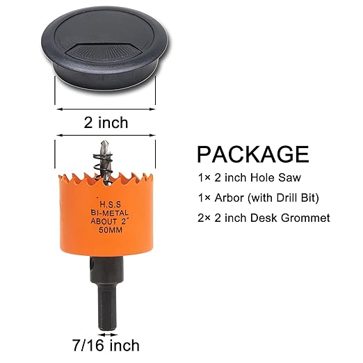 Desk Grommet 2 inch with Hole Saw, Desk Cord Hole Cover Grommet for Cables, 2 PCS, Black