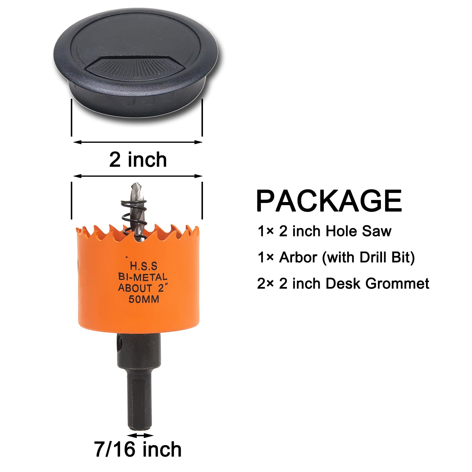 VIKITON Desk Grommet 2 inch with Hole Saw, 2PCS, Black