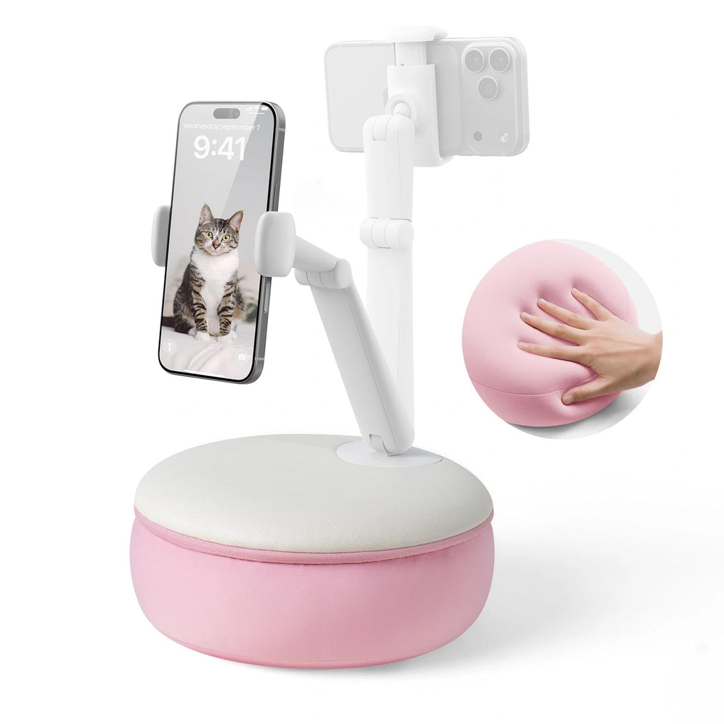 SAIJI Cell Phone Pillow Stand Mini iPhone Holder for Bed, Upgraded,Mini Angle & Height Adjustable Phone Pillow Stand for Watching Video On Bed/Sofa/Lap, Fit for 4.7"-7.0" Device (Pink)