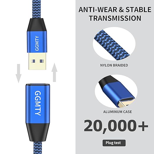 USB 3.0 Extension Cable 1.5 ft,Type A Male to Female Extension Cord Durable Braided Material High Data Transfer Compatible with USB Keyboard,Mouse,Flash Drive, Hard Drive,Printer