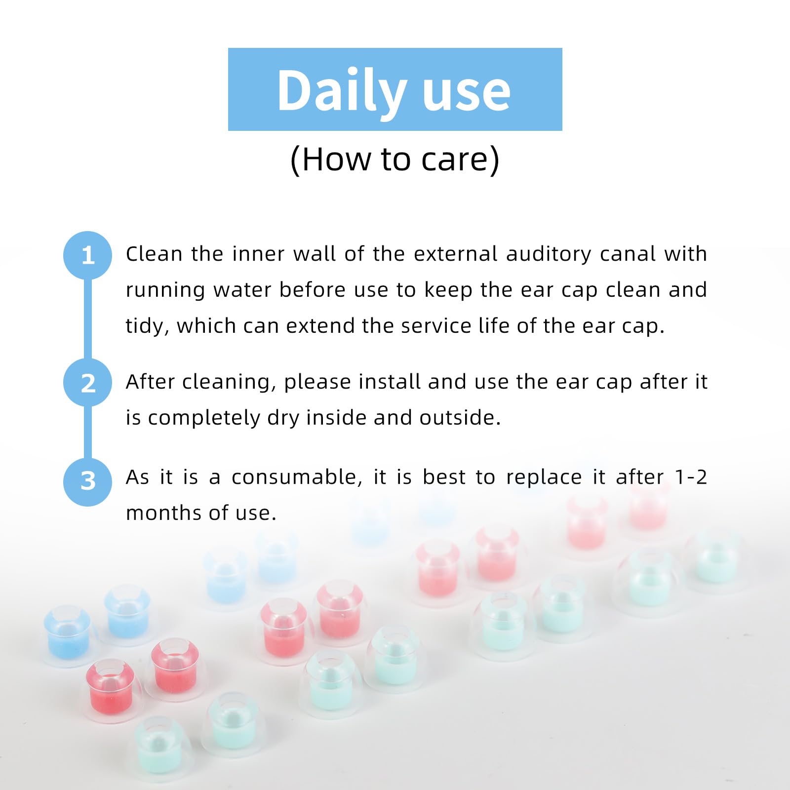OKCSC 2 Pieces Soft Liquid Silicone Replacement Eartips,Breathable Eartips,Replacement Accessories with Box for Sleep,Study,Travel,Work,Daily Commute,Office,Bowl Type(1 Pairs/L/Blue/No Earphone)