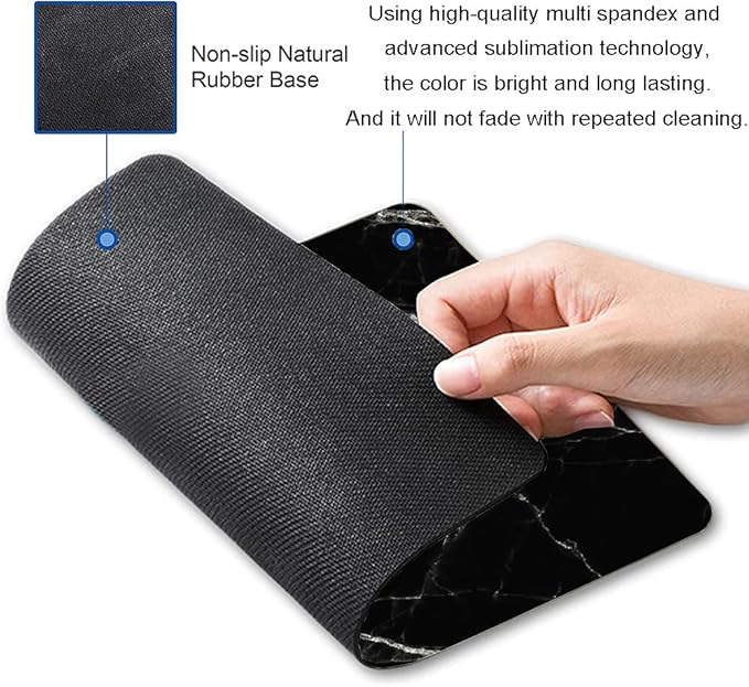 Black Marble Mouse Pad, White Texture Marble Mouse Pad Custom Design, Square Waterproof Mouse Pad Non-Slip Rubber Base MousePads for Office Laptop, 9.5 inch x7.9 inch x0.12 inch Inch