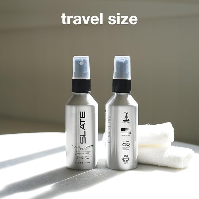 Slate Screen Cleaner Spray and Microfiber Cloth - Streak Free - Cleans Laptop, Computer, Tablet, Phone, TV, and Car Screens, Biodegradable Plant-Based Formula, Touch Safe, 3oz 2-Pack