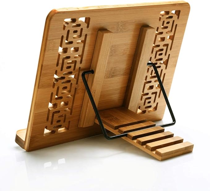 wishacc Large Size Bamboo Book Stand and Cookbook Holders for Reading Hands Free
