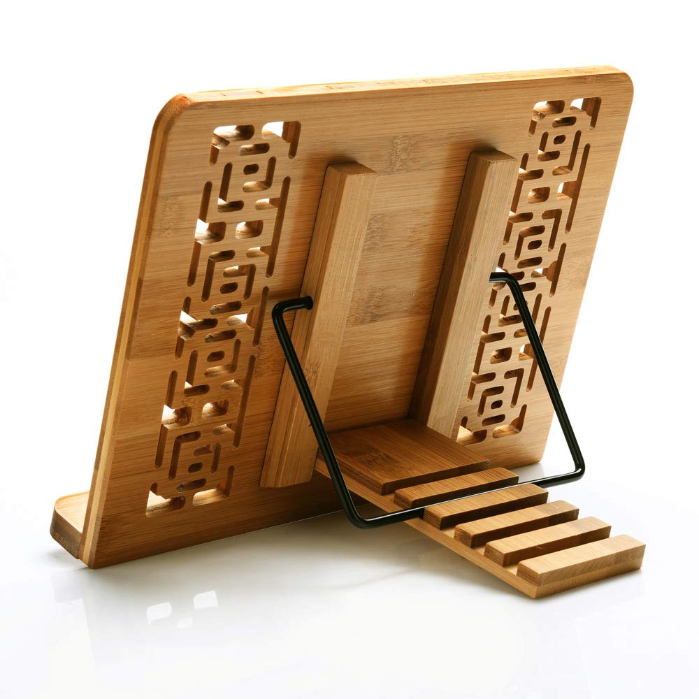 wishacc Large Size Bamboo Book Stand and Cookbook Holders for Reading Hands Free