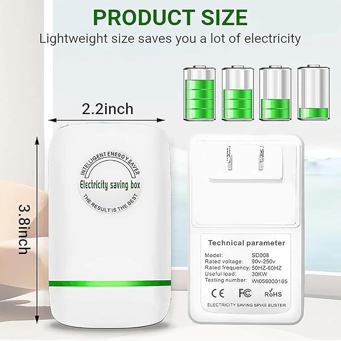 Elon-musk's Electricity Saving Box Stop Watt Stopwatt Energy Saving Device Save Energy Saving Device Energy Saving Power Strip for Home Office US Plug 90v-250v 30kw Rated Green (2PCS, White)