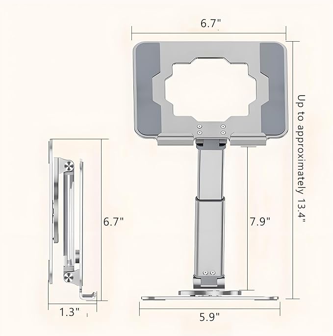 360° Rotating Tablet Stand - Adjustable iPad Tablet Holder for Desk, Foldable iPad Swivel Stand for Home & Office (Muted Gray)
