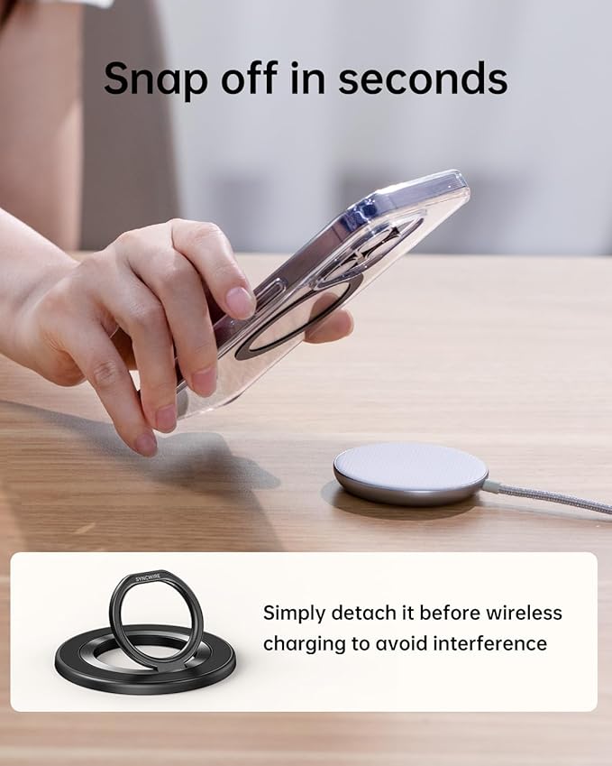 SYNCWIRE Upgraded Magnetic Phone Ring Holder for MagSafe, Magnet Cell Phone Grip Stand Finger Ring Kickstand Two-Sided Magnetic Compatible with iPhone 16 Pro Max 15 14 13 12 MagSafe Accessories