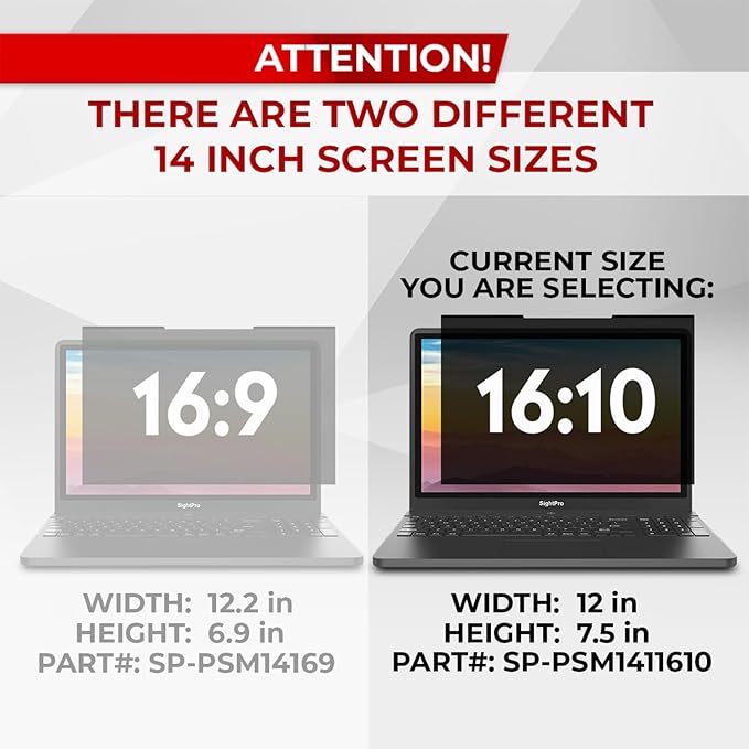 Magnetic Laptop Privacy Screen 14 Inch 16:10 - Removable Computer Privacy Filter Shield and Protector