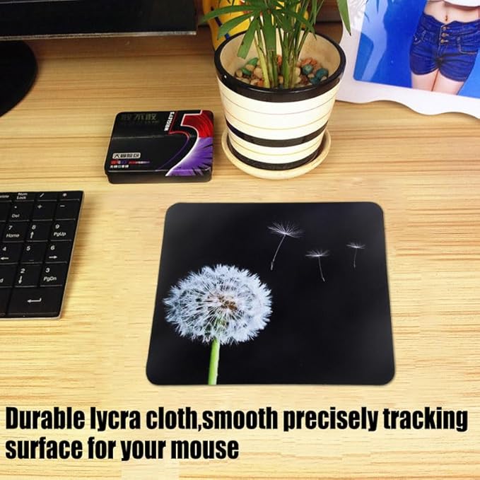 Mouse Pad, Gaming Mouse Pad, Non-Slip Rubber Base Mouse Mat with Designs for Laptop, Computer & Office, 9.5 x 7.9 x 0.12 inches (Dandelion 2)