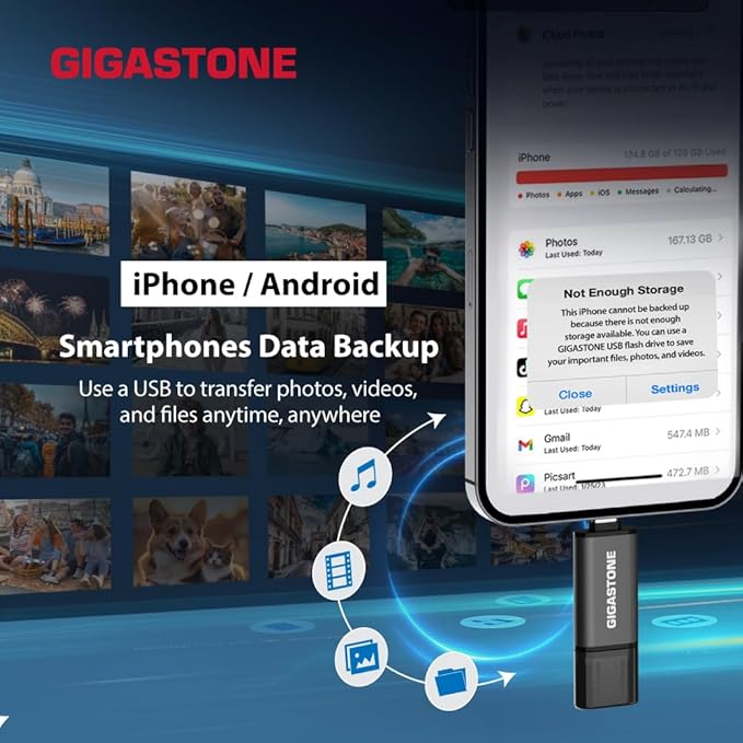 GIGASTONE 16GB Dual Flash Drive (2 Pack) Z40 USB 3.2 Gen 1, 2-in-1 Type-A & Type-C, 100MB/s Ultra Fast, Head Cap Design, Plug & Play for Smartphone/PC/Mac/TV/Car Audio, USB 2.0/3.0/3.1 Compatible
