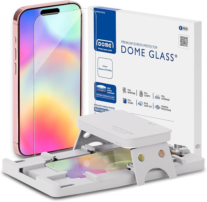 DOME GLASS Whitestone Screen Protector for iPhone 16 Pro Max with UV lamp