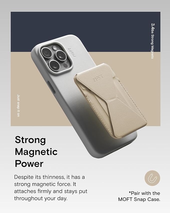MOFT Magnetic Wallet Stand Compatible with iPhone 16/15/14/13/12 Series, Angle Adjustment & Magsafe Compatible MOVAS Phone Stand,Earthen Beige