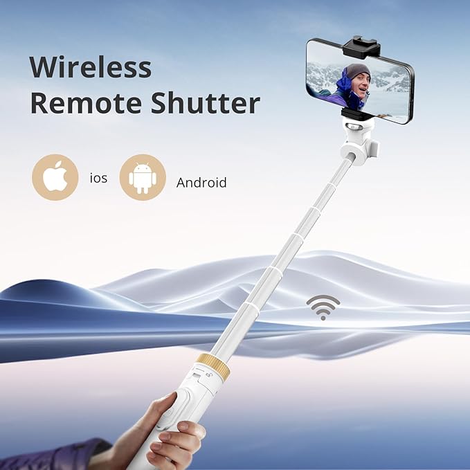 SENSYNE 72" Phone Tripod, Extendable for iPhone & Selfie Stick with Detachable Phone Holder & Wireless Remote, Compatible with All Cell Phones, Camera (White)