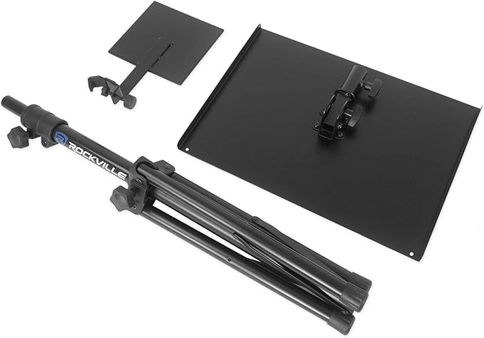 Rockville RLS68 Dual-Tray Laptop/Tablet Stand, Adjustable Height, Foldable, Portable, for DJs and Presenters