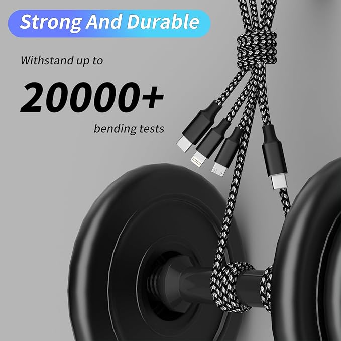 USB C Multi Charging Cable [2Pack 4FT], 3 in 1 Charging Cable Nylon Braided USB-C Multiple Charger Cord with Type-C, Micro USB and IP Port for iPhone 16/15 Series/Cell Phones and More