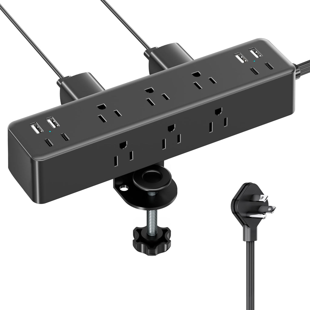 Acozvin Desk Clamp Power Strip 10FT, 24W Total Charging Station