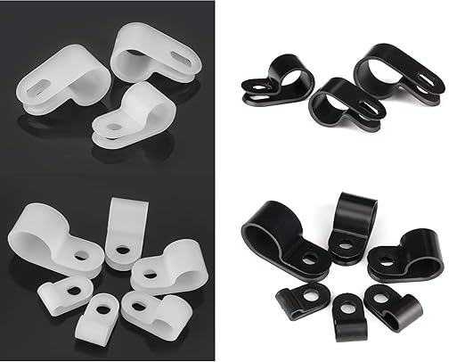 Bigtrans 555 Pcs Nylon Plastic R-Type Wire Clips with Screws 1/4" 5/16" 3/8" 1/2" 3/4" Clamps Fasteners Assortment for Cable Conduit -5 Size -Black
