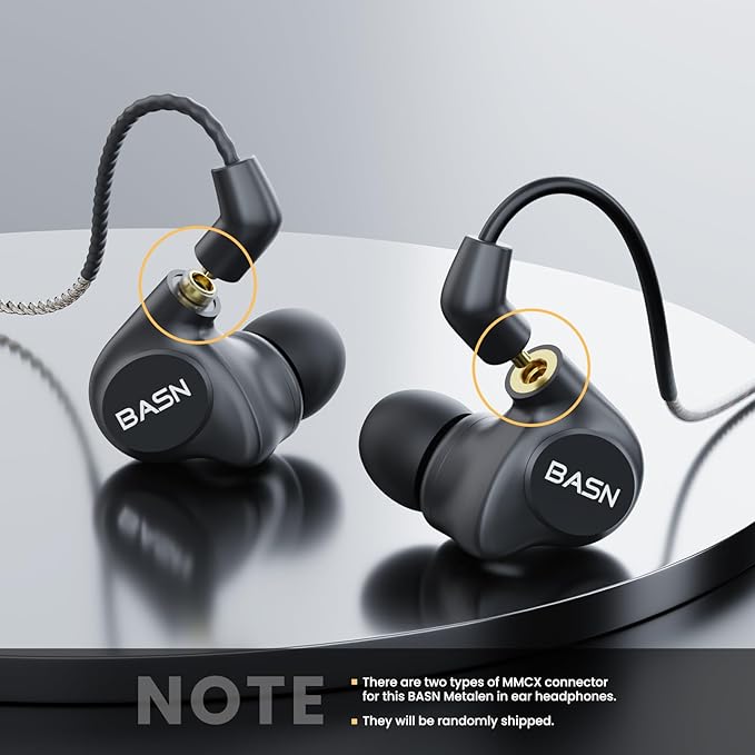 BASN Metalen in-Ear Monitors Headphones,4 Drivers Musicians Noise Isolating IEMs with Deep Bass, Two Detachable MMCX Cables with Case for Singers,Drummers,Bassists(Matt Black)