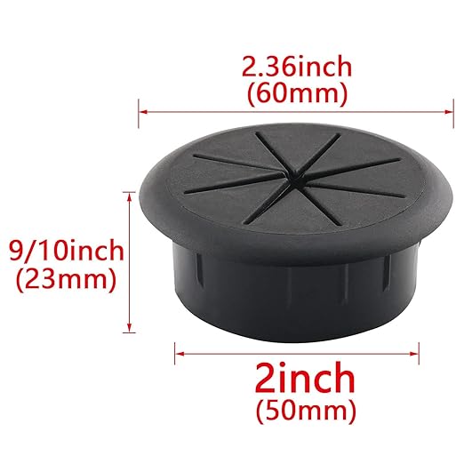 HJGarden 2PCS 2Inch (50mm) Desk Cord Grommets Wire Cable Hole Cover for Office PC Desk Cable Cord Cover Black