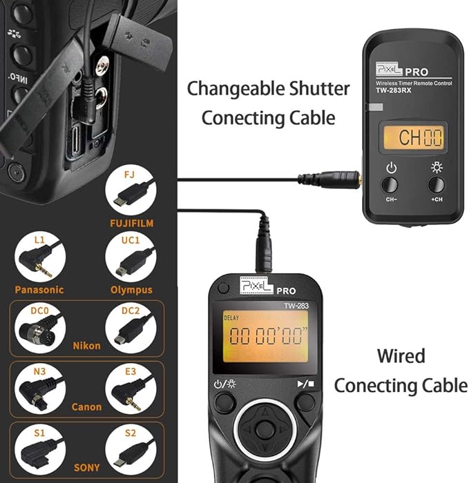 Wireless Remote Shutter Compatible for Sony PIXEL TW-283 S2 Wired Timer Remote Control Compatible for Sony A99II, A77II, A58, A68, A7, A7II, A7R, A7RII, A7S, A7SII, A3000, A5100, A5000 A6000