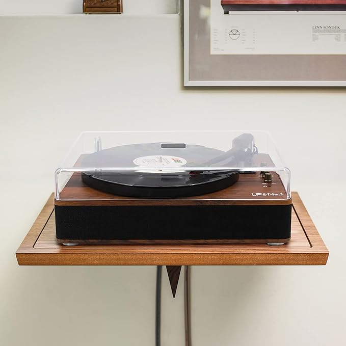 LP&NO.1 Record Player Turntable with Built-in Speakers and USB Play&Recording Belt-Driven Vintage Phonograph Record Player 3 Speed for Entertainment and Home Decoration（Mahogany Wood）