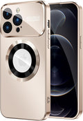 Magnetic for iPhone 12 Pro Max Case, Compatible with MagSafe, Built-in Camera Lens Protector, Logo View, Military Grade Drop Proof Phone Case Cover, Desert Titanium