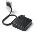 TESSAN Surge Protector Flat Plug Power Strip, Black Extension Cord, 8 AC Outlets, 3 USB Charger(1 USB C Port) 3 Side Outlet Extender, 5 Ft, 900 Joules Protection, Office Supplies, Dorm Essentials