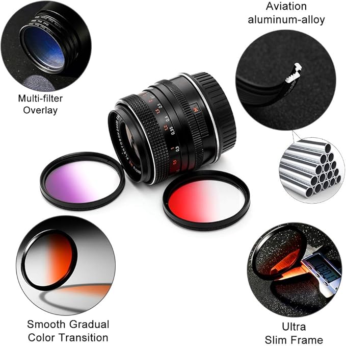 67mm Graduated Color Filters Kit 9 Pieces Gradual Colour Lens Filter Kit Set Accessory for Canon Nikon Sony Pentax Olympus Fuji DSLR Camera + Lens Filter Pouch +Lens Cleaning Cloth