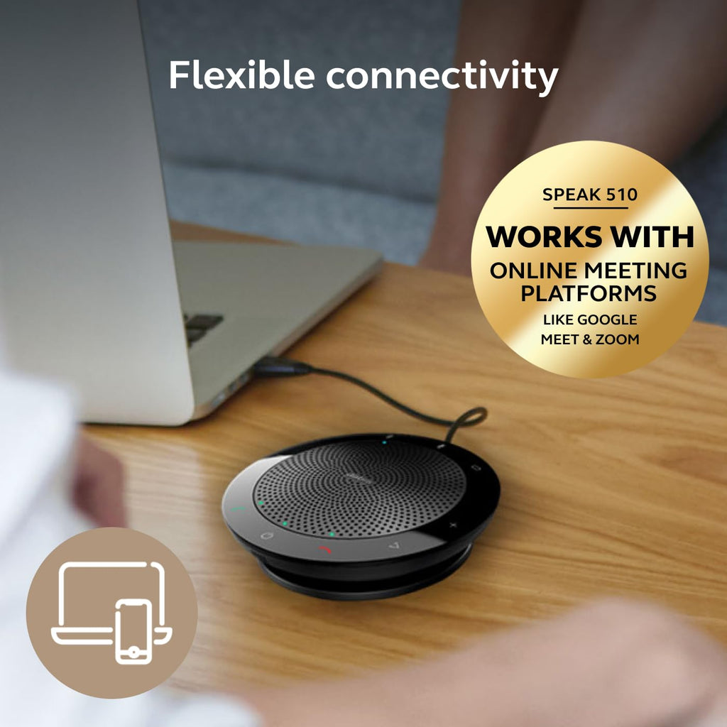 Jabra Speak 510 (2025 Edition) Portable, USB or Wireless Bluetooth Speaker Meetings and Calls with Crystal-Clear Sound, Works with Microsoft Teams, Black