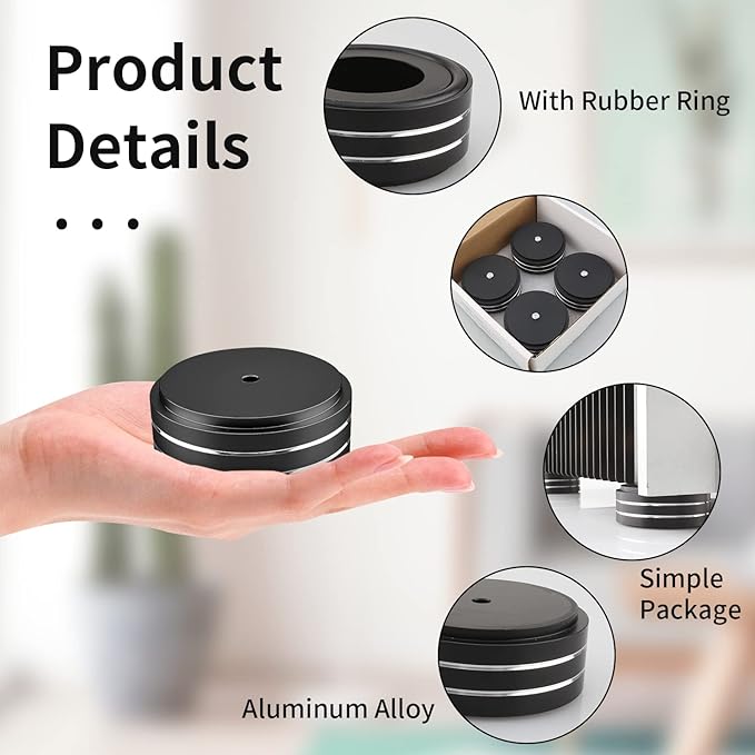 Viborg HiFi Speaker Spikes Isolation Feet Pads 58x22MM, 4X Audio Shock Absorber Aluminum Subwoofer Isolator with Rubber Ring and Mounting Screws(M4*0.7) for AMP Turntable DAC Recorder