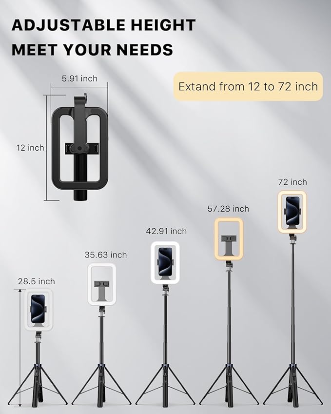 M MYBAT PRO Selfie Ring Light with 72" Tripod Stand - Extendable Selfie Stick with Light for Phone, Live Streaming, Makeup, Travel, Gaming, Video, Includes Phone Holder& USB-C Powered