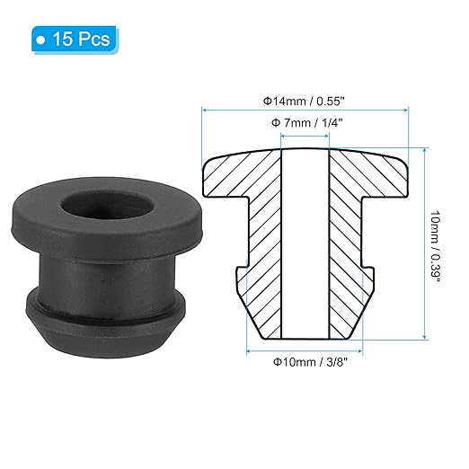 PATIKIL 10mm / 3/8 Inch Drill Hole,1/4 Inch ID Rubber Grommets, 15Pcs Top Hat Grommet for Wiring Eyelet Ring Gasket Automotive Firewall Cable Hole Plugs Wires Protection, Black