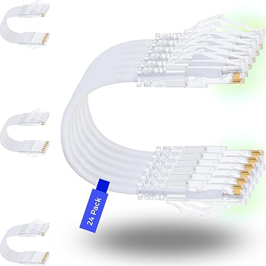 Rapink Patch Cables Cat6/ Cat6a 14ft (24 Pack) Slim, Cat6a Ethernet Patch Cable 10G Support, Snagless Cat 6 Patch Cable for Patch Panel to Switch, Flexiable Cat6 Ethernet Cable White