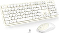 KNOWSQT Wireless Keyboard and Mouse Combo - White-Milky Full-Sized 2.4 GHz 104 Keys Typewriter Cute Keyboard, Round Keycap and Optical Mouse for Windows, Computer, PC, Laptop, Desktop