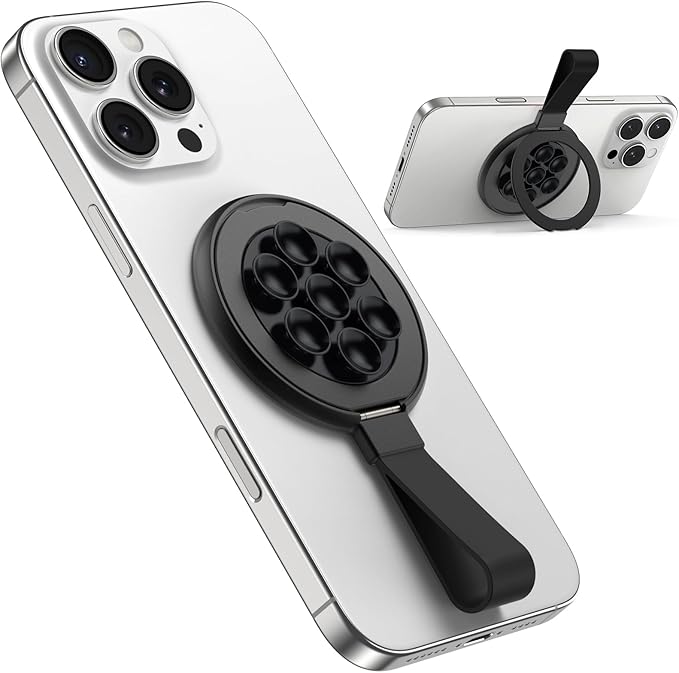 TAURI for Magsafe Suction Phone Grip - Universal Magnetic Suction Grip, 360° Rotating Hands-Free Holder, Silicone Suction Grip for iPhone 16 Pro Max/15/Android/S25,Black