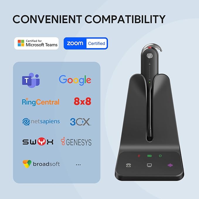 Yealink DECT Wireless Headset WH63 E2 UC, Zoom Teams Certified,Single Ear (Mono) Convertible Headset,Connects to Desk Phone&Computer,Noise Canceling Microphone,3 Wearing Styles