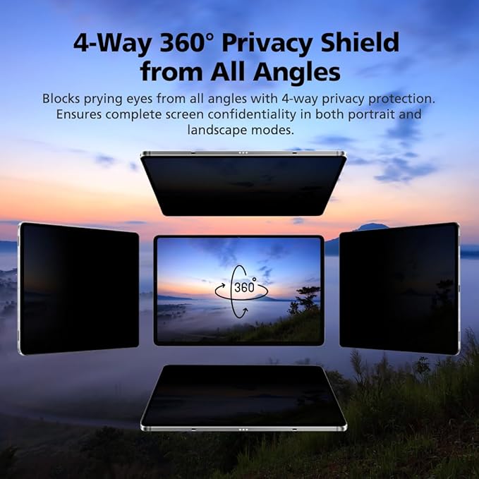 Magnetic & Nano Adsorption 360° 4-Way Privacy Screen Protector for iPad 9th/8th/7th Generation 10.2 inch | Detachable, Anti-Spy, Anti-Fingerprint | Works in Both Landscape & Portrait Modes