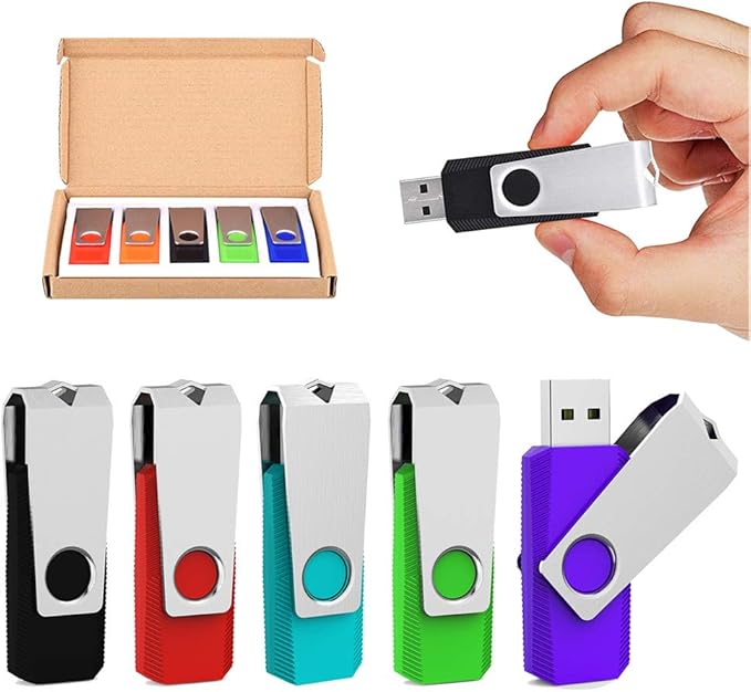Aiibe 5pcs 2GB USB 2.0 Flash Drive Memory Stick Thumbdrives (Mixed Color : Black Red Cyan Green Purple)