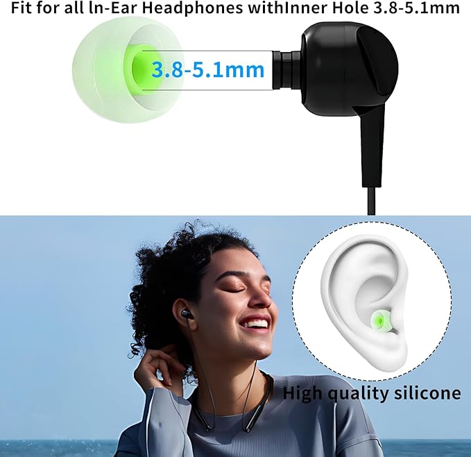 Earbud Tips Ear Bud Tips Soft Anti Slip Washable and Reusable Silicone Replacement Earbud Tips Fit Most in-Ear Earbuds(Inner Hole 3.8mm -5.1mm) 18pcs S M L