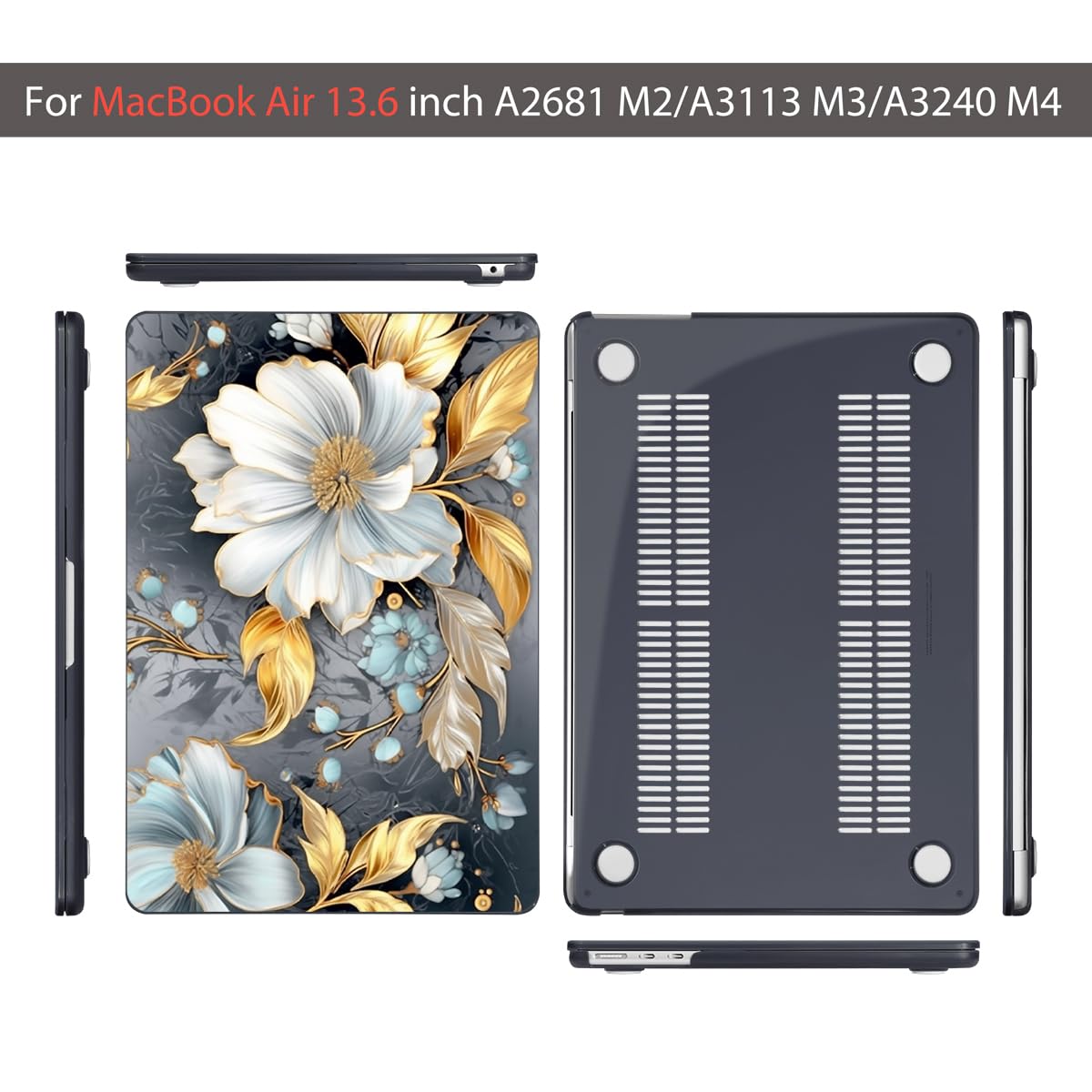 Teryeefi Compatible for 2022-2025 2026 MacBook Air 13.6 inch Case M5 A3449/M4 A3240/M3 A3113/ M2 A2681, Flowers Hard Shell Case&Keyboard Cover&Type C Adapter, Modern Abstract Art