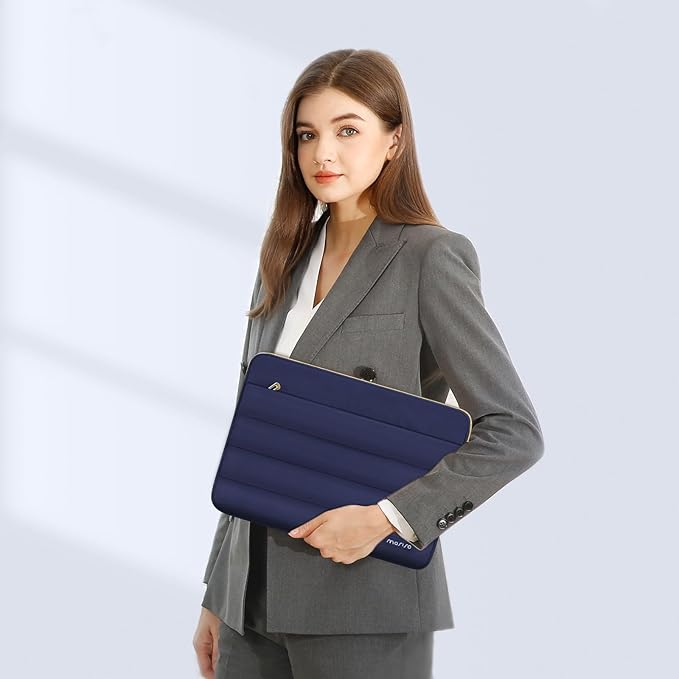 MOSISO 17-17.3 inch Laptop Case, 17.3 inch Puffy Laptop Sleeve Compatible with Dell XPS/HP Pavilion/Ideapad/Acer/Alienware/HP Omen Notebook Computer, Polyester Horizontal Bag with Small Case,Navy Blue