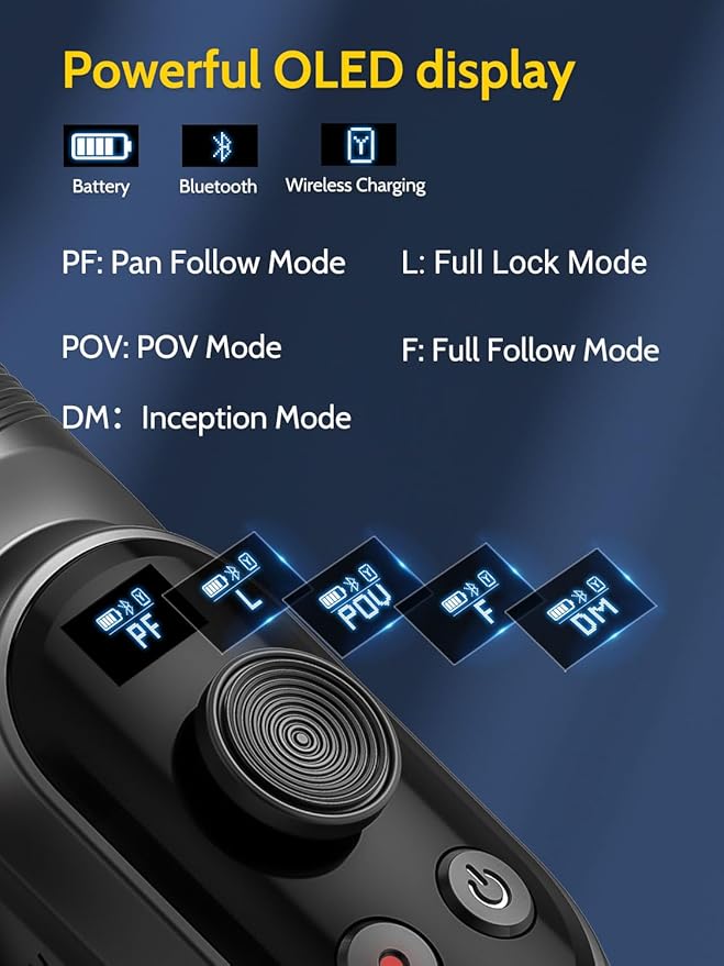 Professional Gimbal Stabilizer for Smartphone,RGB Magnetic Refill Light,OLED Display LED Light,face Tracking,Gesture Control,Professional 3-axis stabilizer for Android &iPhone, AOCHUAN XPRO KIT Black
