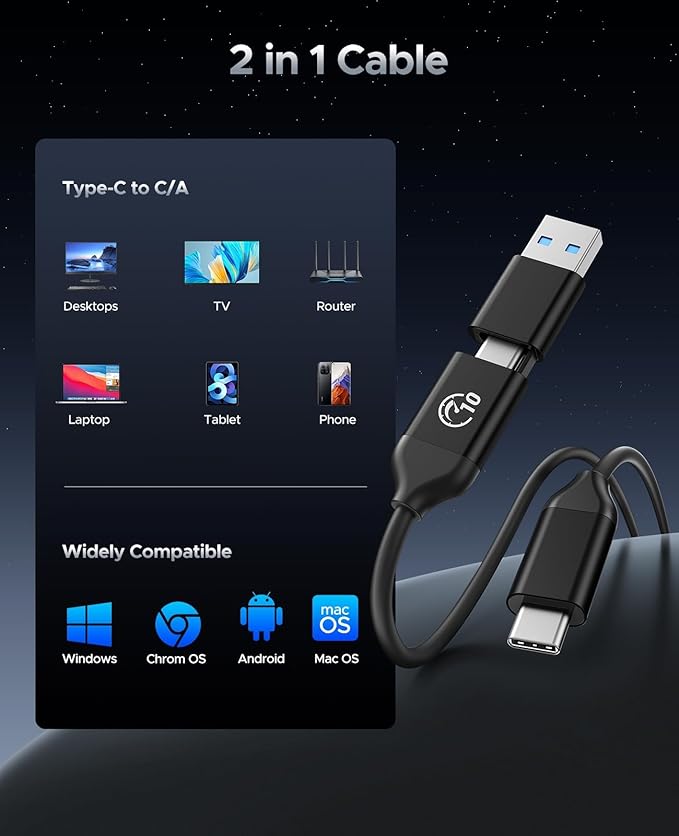 ORICO 2TB External SSD Up to 1050MB/s, Hanging Hole Design Portable Solid State Drive, USB C&A 2 in 1 Cable, Reliable Storage for Type-C Smartphone, Tablets, Laptops - C10