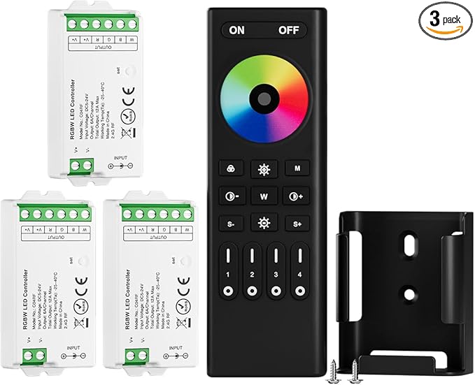 BTF-LIGHTING 2.4GHz Wireless RF Remote RC03RFB &3PCS C04RF Tuya Controller Kit 4 Zones Group Control 5050SMD FCOB COB PWM RGBW (+ R G B W) 5pin LED Strip DC5V DC12V DC24V